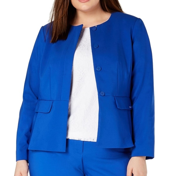Calvin Klein Womens Jacket Blue Size 18W Plus Jewel Neck Peplum Blazer. Opens flyout.