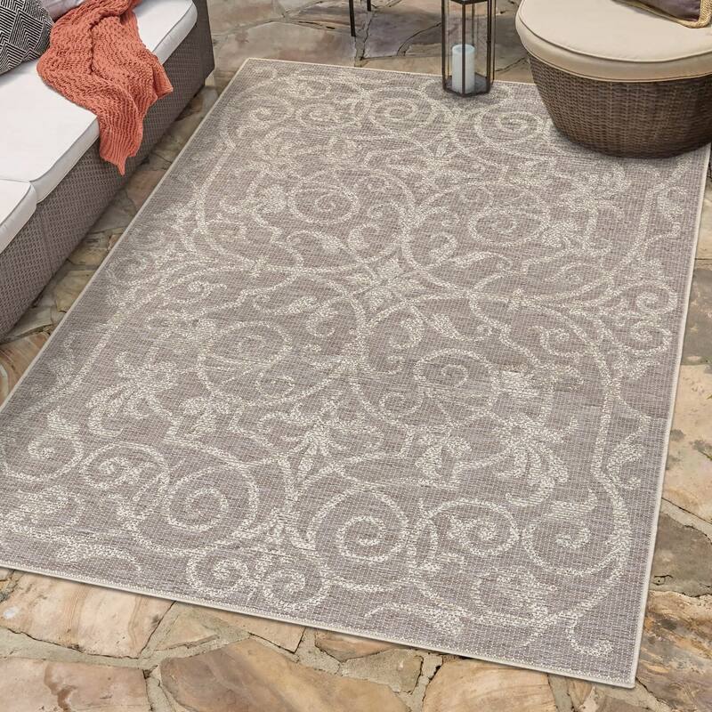 Dream Decor Rugs Samantha Scroll Indoor Outdoor Area Rug - 7'6" x 10'9" - Brown