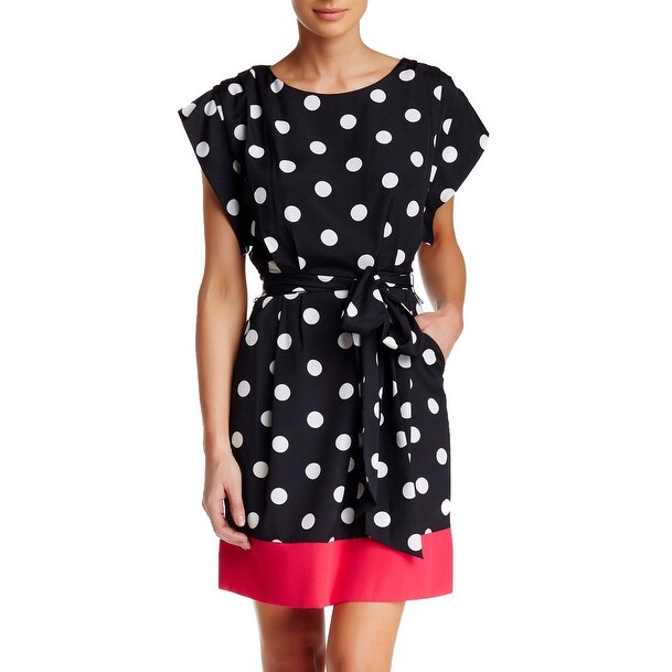Shop Eliza J Belted Polka Dot Shift Dress With Pockets 6 White