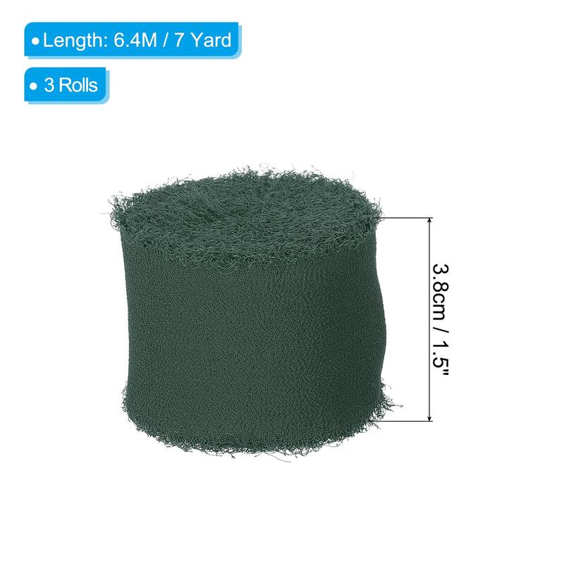 Fringe Chiffon Silk Ribbon 1.5" 3 Roll Handmade Frayed Ribbon - Dark Green - 7Yard