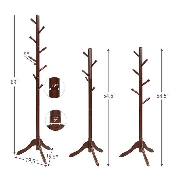 Adjustable Wooden Tree Coat Rack with 8 Hooks-Brown - Brown
