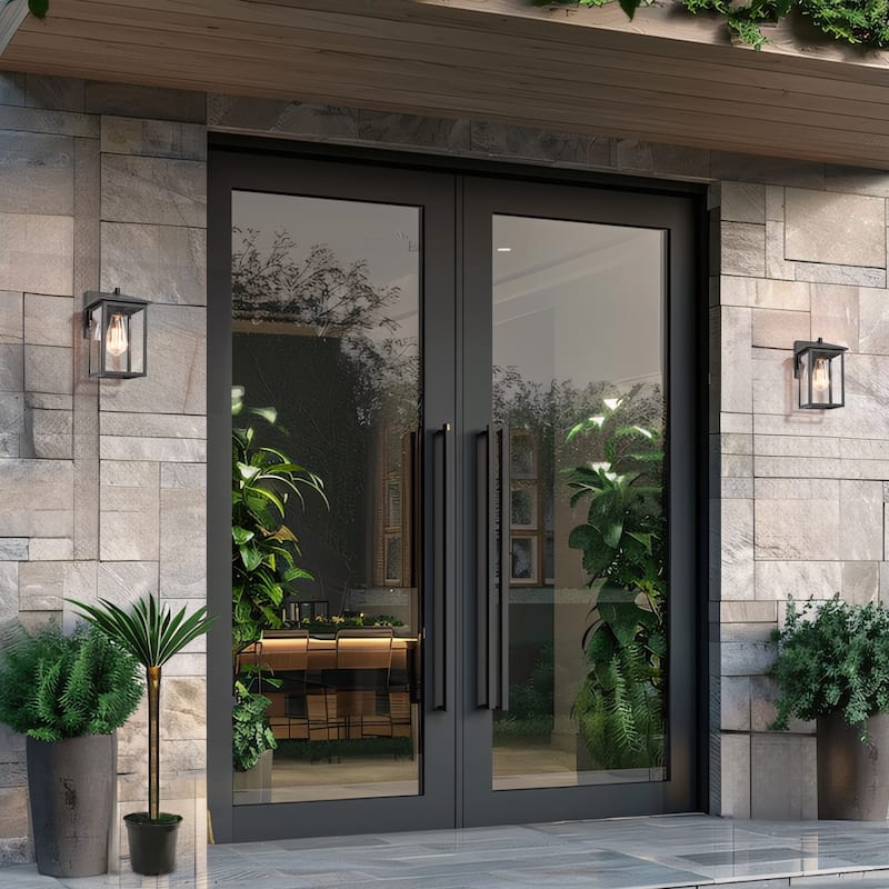 Modern Black 1-Light Outdoor Wall Sconce Farmhouse Patio Lantern - L 6.3" x W 8.7" x H 11"