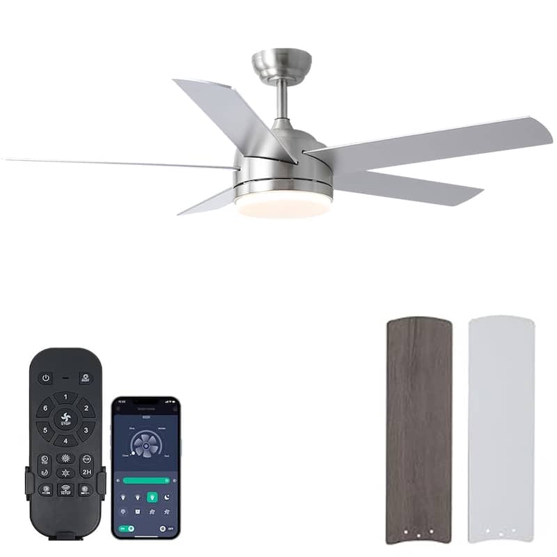 46" and 52" Indoor and Outdoor Ceiling Fan with Light Quiet Modern Ceiling Fan Remote and APP Conrol - 46"-Nickle
