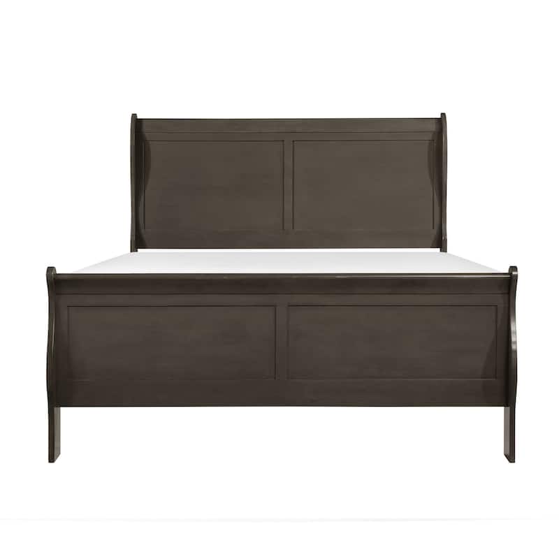 Vele Queen Size Bed with Panel Headboard, Sleigh Design, Gray Wood Finish