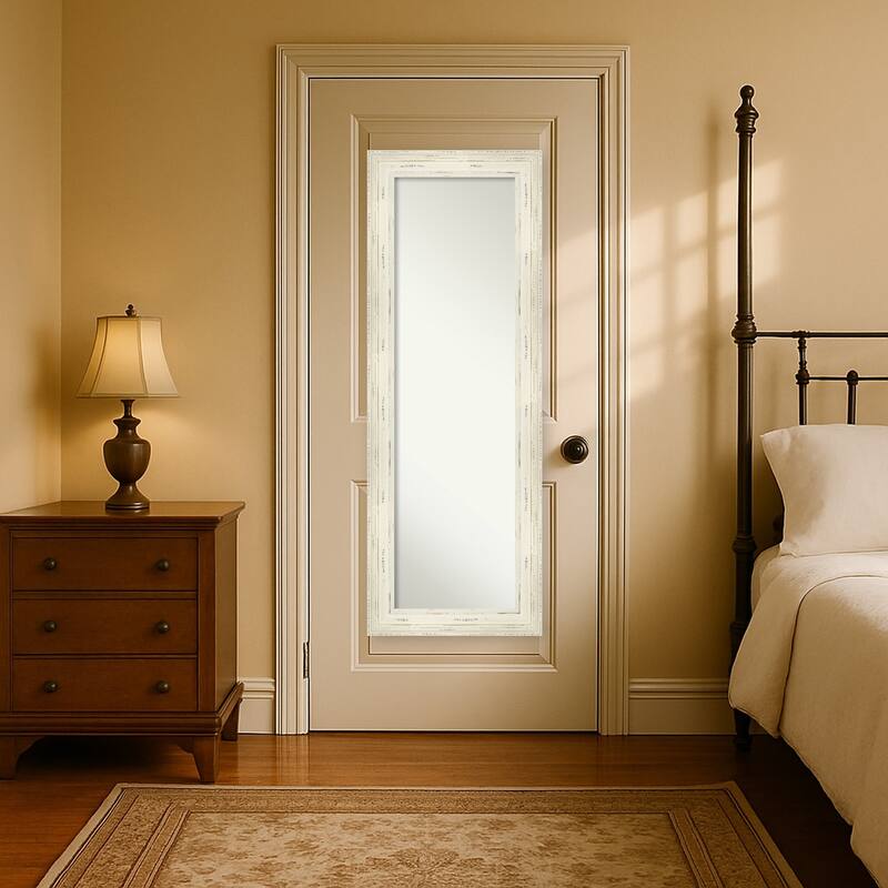 Non-Beveled Wood Full Length On The Door Mirror - Alexandria Whitewash Frame - Alexandria Whitewash - Glass Size: 14. x 48
