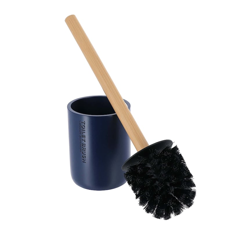 Chic Matte Toilet Brush Holder Set with Natural Bamboo Handle - 4 L x 4 W x 14.8 H