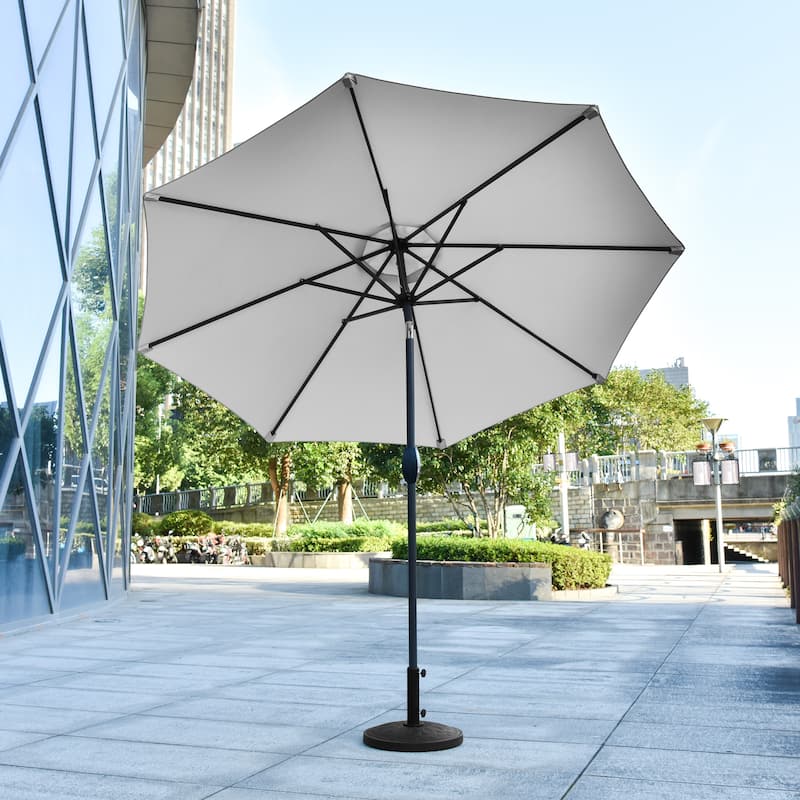 9 Ft Aluminum Patio Umbrella with Decorative Base - White