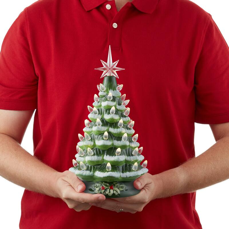 12in Hand Painted Ceramic Christmas Tree PreLit Tree with Star