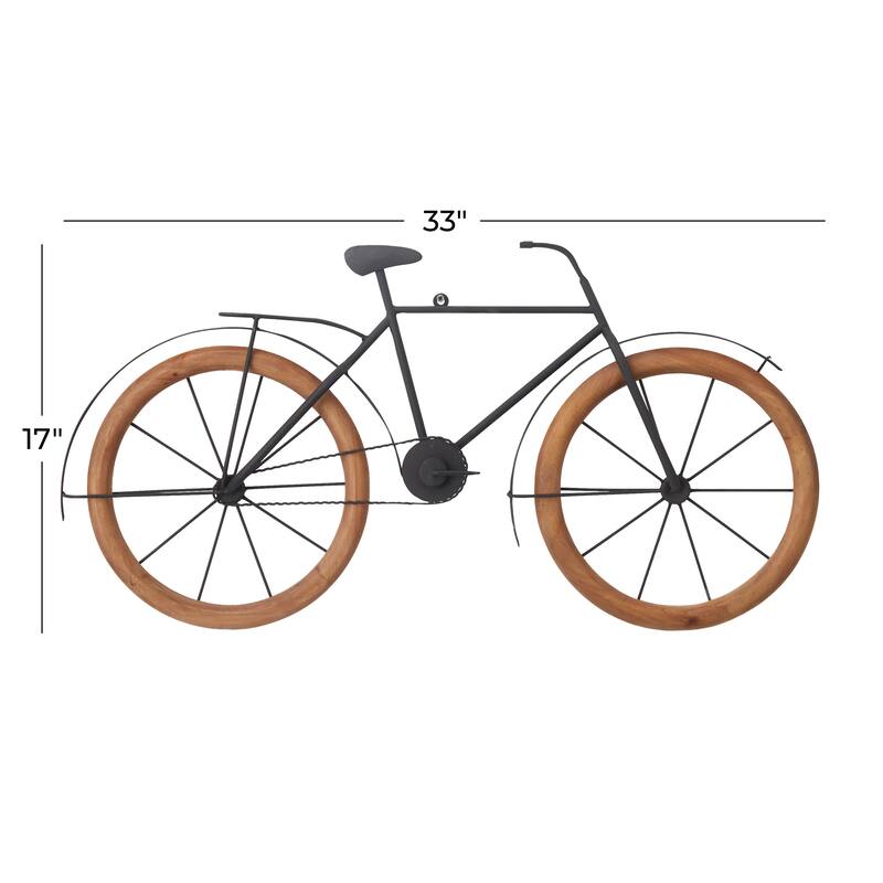 Brown Metal Bike Home Wall Decor with Wood Wheels