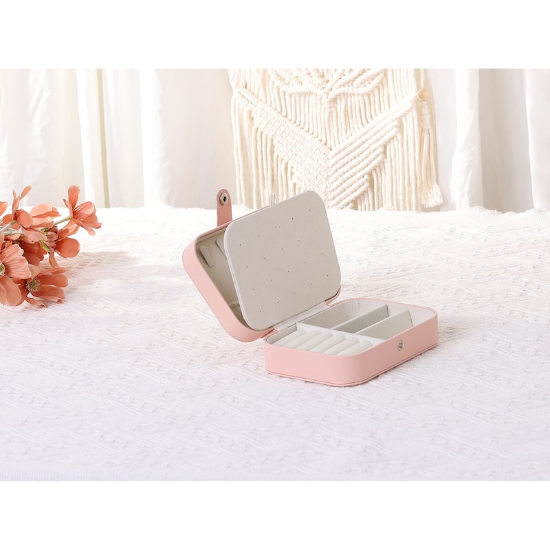 Letter Travel Jewelry Box for Girls Women Gifts, Portable PU Leather Jewelry Organizer Case Storage Display Holder - Pink