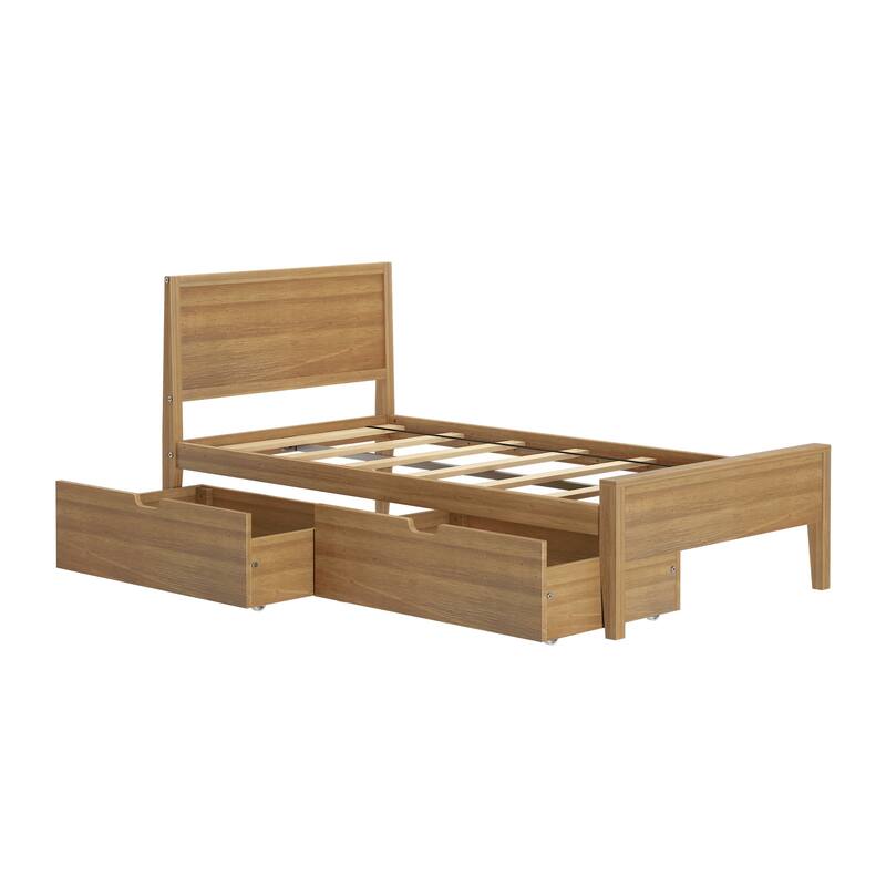 Max and Lily Twin-Size Bed with Panel Headboard and Storage Drawers
