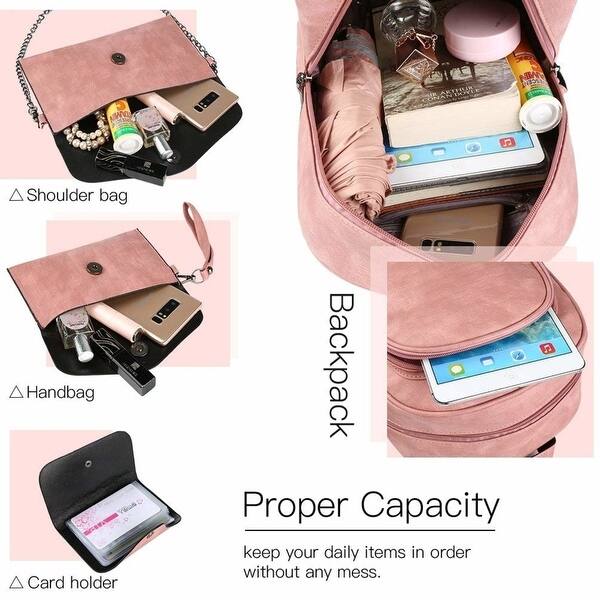 4 In 1 Pu Leather Backpack Purse Set Fashion Backpacks With Shoulder Bag Handbag Card Holder For Women And Girls Overstock 23175305
