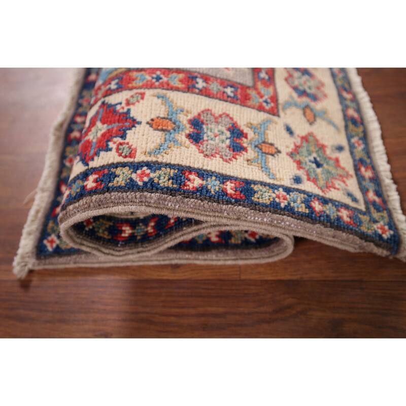 Geometric Kazak Foyer Rug Hand-Knotted Wool Carpet - 2'0" x 2'9"
