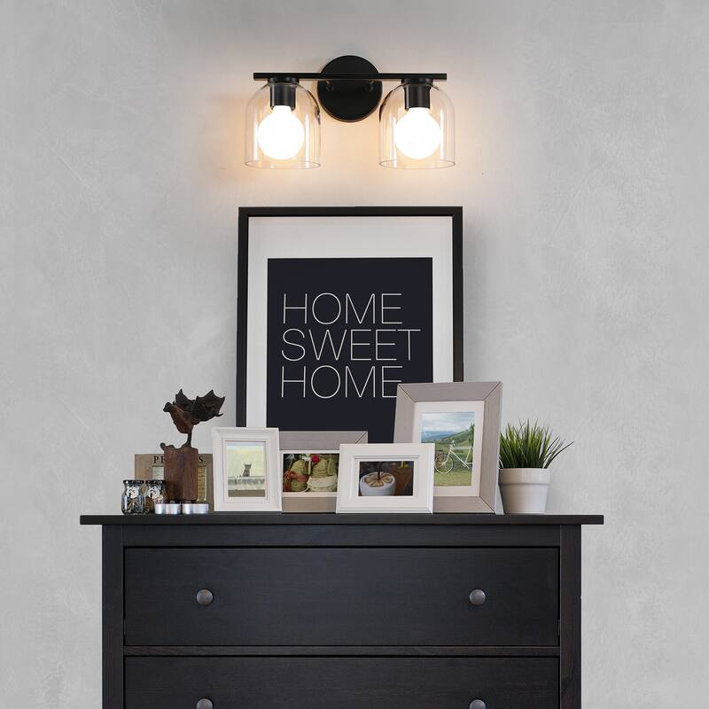 2/3/4-Light Dimmable Bathroom Vanity Light with Glass Shade - Matte Black