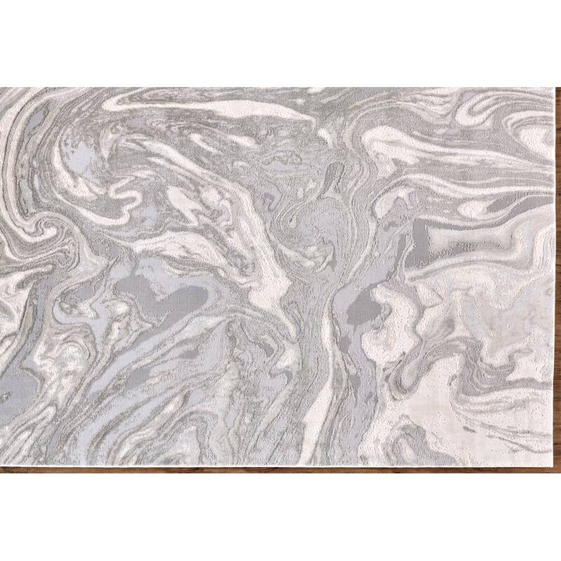 Alexander Abstract Watercolor Rug, Silver Gray/Ivory, Area Rug