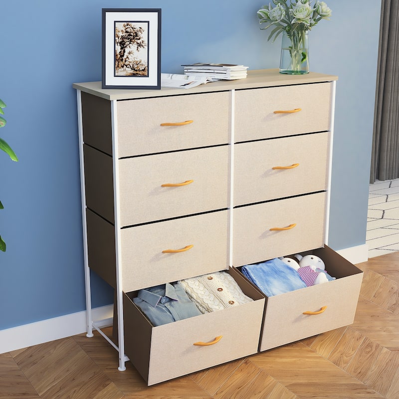 Modern Wide Dresser Storage Tower with 8 Drawers