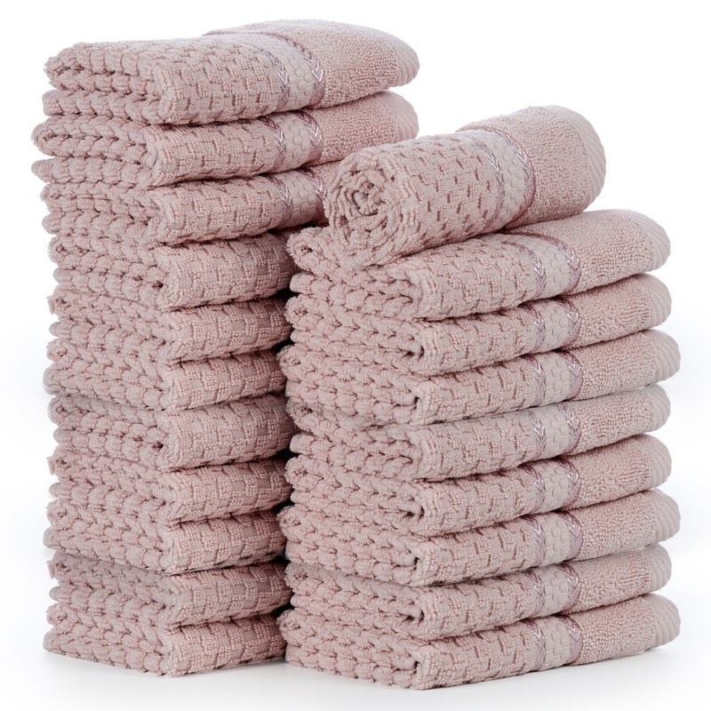 Popcorn Textured Cotton Washcloths 12 x 12 inch by Ample Decor - 20 Pcs - Soft Pink