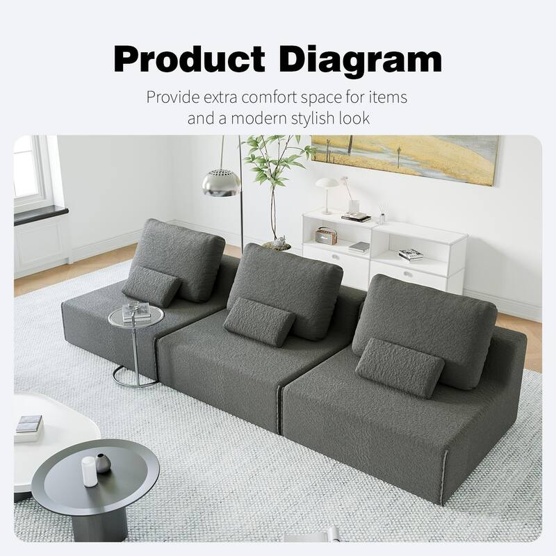 Oversized Modular Sectional Sofa, Luxury Boucle Floor Couch, Convertible Compressed Couch for Living Room, Apartment