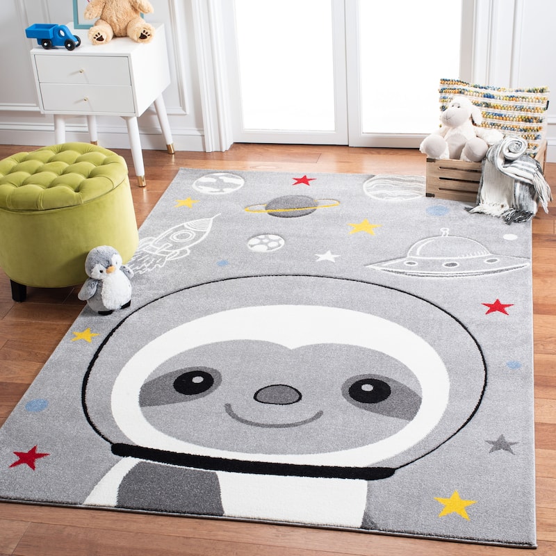 SAFAVIEH Carousel Kids Tatieana Sloth Astronaut Rug - 3'3" x 5'3" - Grey/Ivory - Rectangle
