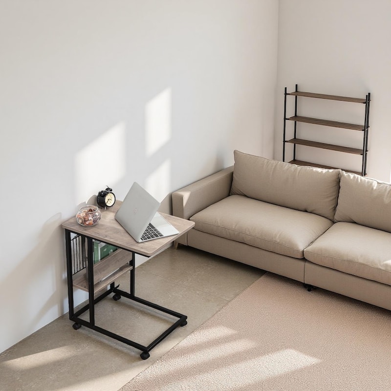 JJS Side End C Table with Magazine Holder for Sofa Couch Table Snack Table