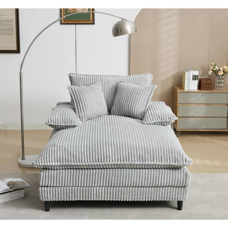 Oversized Corduroy Chaise Lounge Chair, Adjustable 4-Gear Reclining Sleeper Sofa Bed, Living Room Deep Seat Leisure Sofa Chair