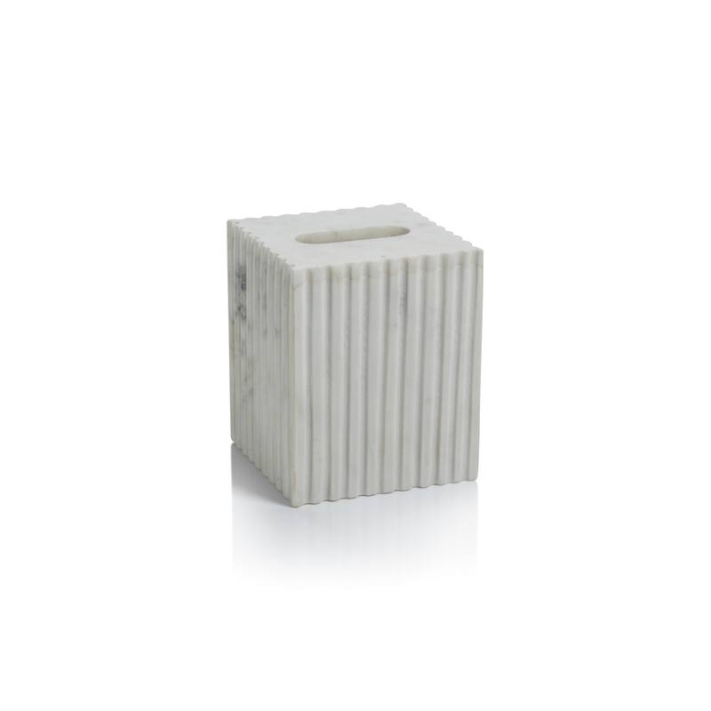 Calabria Fluted Marble Tissue Box Cover - White