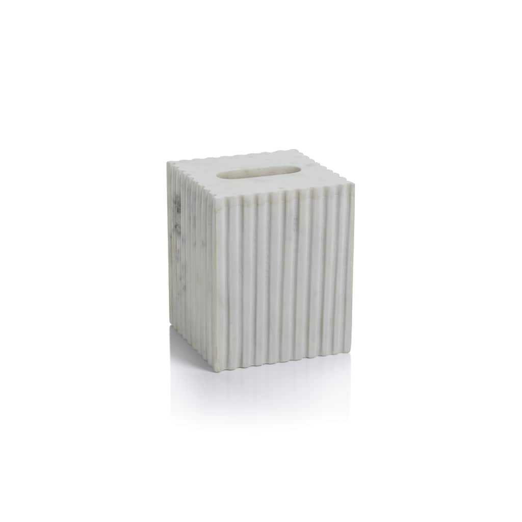 Calabria Fluted Marble Tissue Box Cover - White