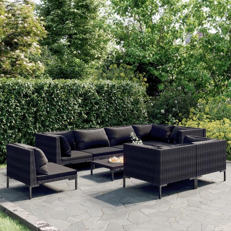 vidaXL Patio Lounge Set Outdoor Sectional Corner Sofa Poly Rattan Dark Grey - 27.6" x 27.6" x 24"
