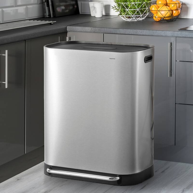 happimess Beni Kitchen Trash/Recycling 16-Gallon Double-Bucket Step-Open Trash Can, Chrome