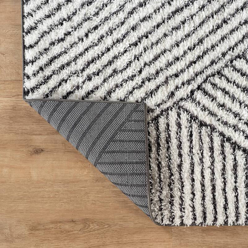 Minimal Stripe Geometric Shag Rug - Anthracite Dark Gray - Medium Pile - Cozy & Modern