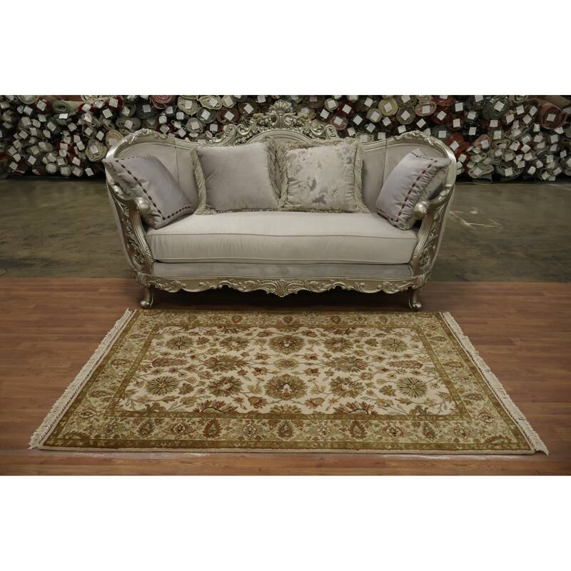 Hand Knotted Oriental 100% Wool Carpet Traditional All-Over Beige & Ivories Agra Area Rug - 6' 2'' X 4' 0''