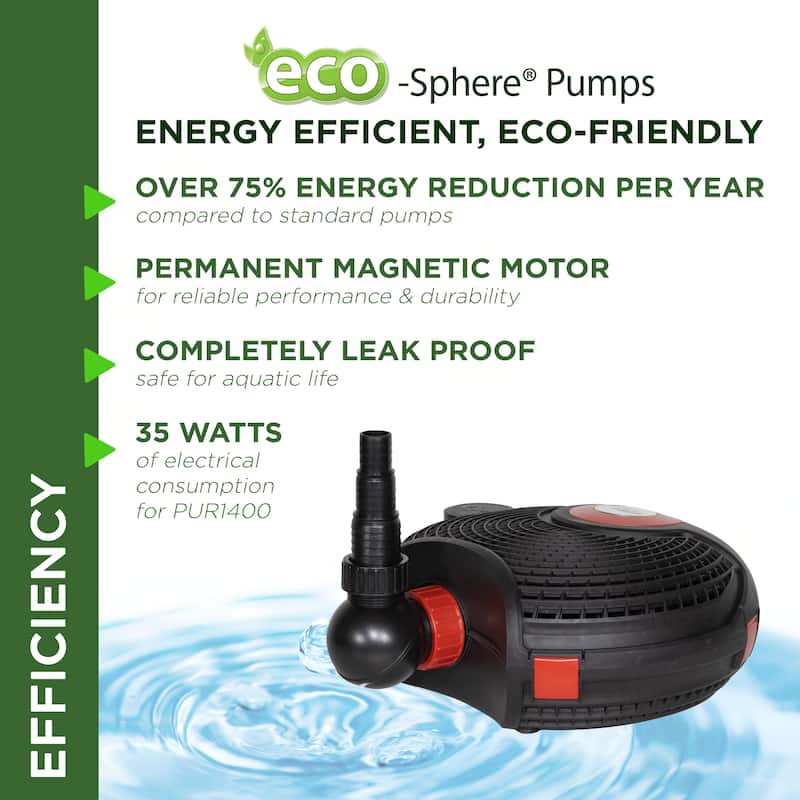 Alpine Corporation Eco-Sphere® Energy-Saving Pond Pump with Controller and 33-ft. Cord