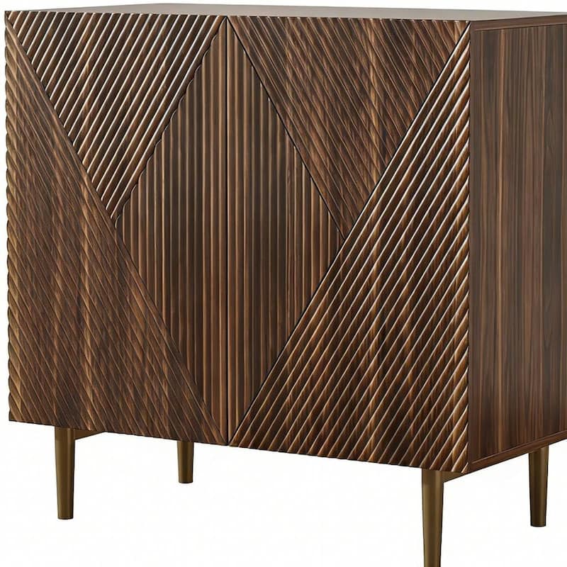HomeRoots 32" Brown Wood Carved Geometric Sideboard With Two Doors - 31.50 in. x 30.70 in. x 15.75 in.