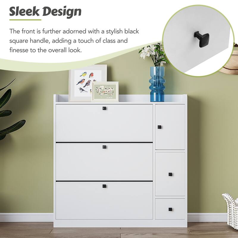 Sleek 3-Drawer Shoe Rack Cabinet with Pull-down Seat, Adjustable Shelves, Freestanding Storage Solution for Entryway, Hallway