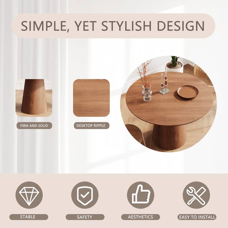 Modern Round Dining Table 43 Inch MDF Wood Grain Minimalist Design