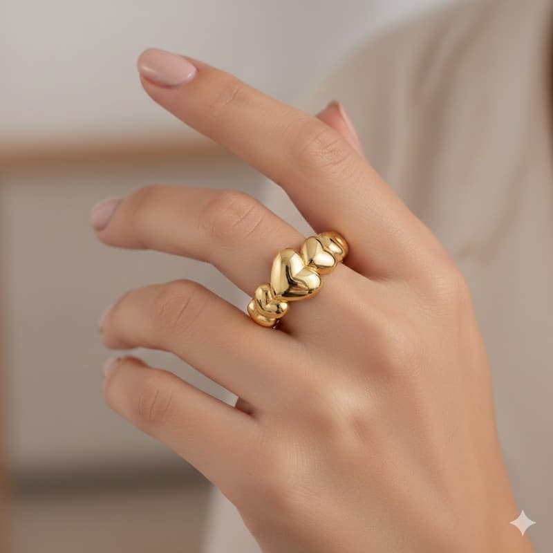 Curata 14k Yellow Gold Graduating Sideways Heart Band Ring