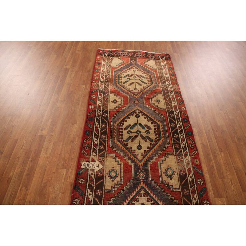 Hand Knotted Oriental 100% Wool Carpet Traditional Geometric Red Ardebil Runner Rug - 11' 0'' X 3' 5''