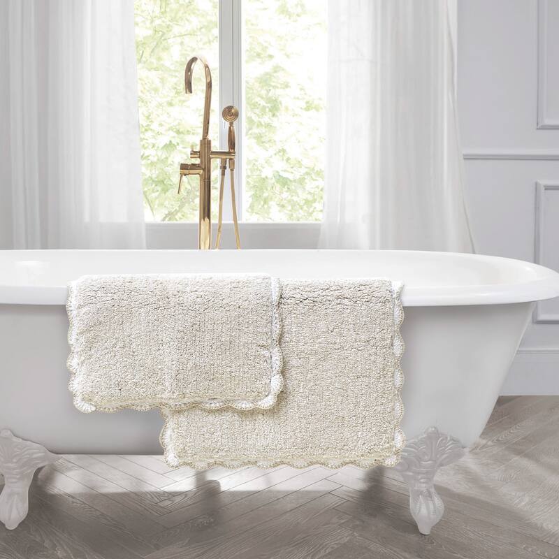 Laura Ashley Heathered Crochet Border Bath Rug
