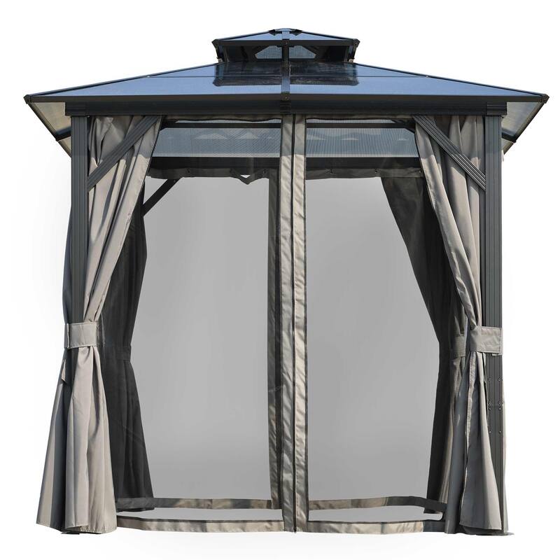 8 x 8FT Outdoor Hardtop BBQ Grill Gazebo with UV-Resistant Polycarbonate Roof