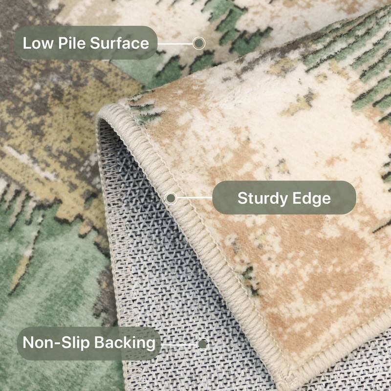 Mcow Textural Wash Collection Abstract Low-Pile Machine-Washable Area Rug