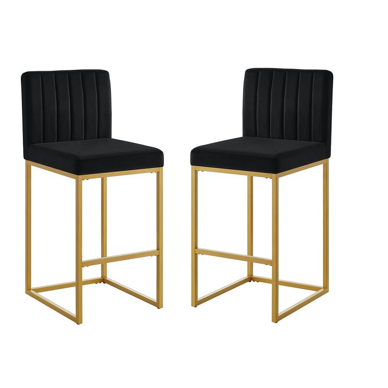 Counter Height Bar Stools Set of 2, Velvet Upholstered Bar Stools with Back, Breakfast Bar Chairs with Metal Footrest