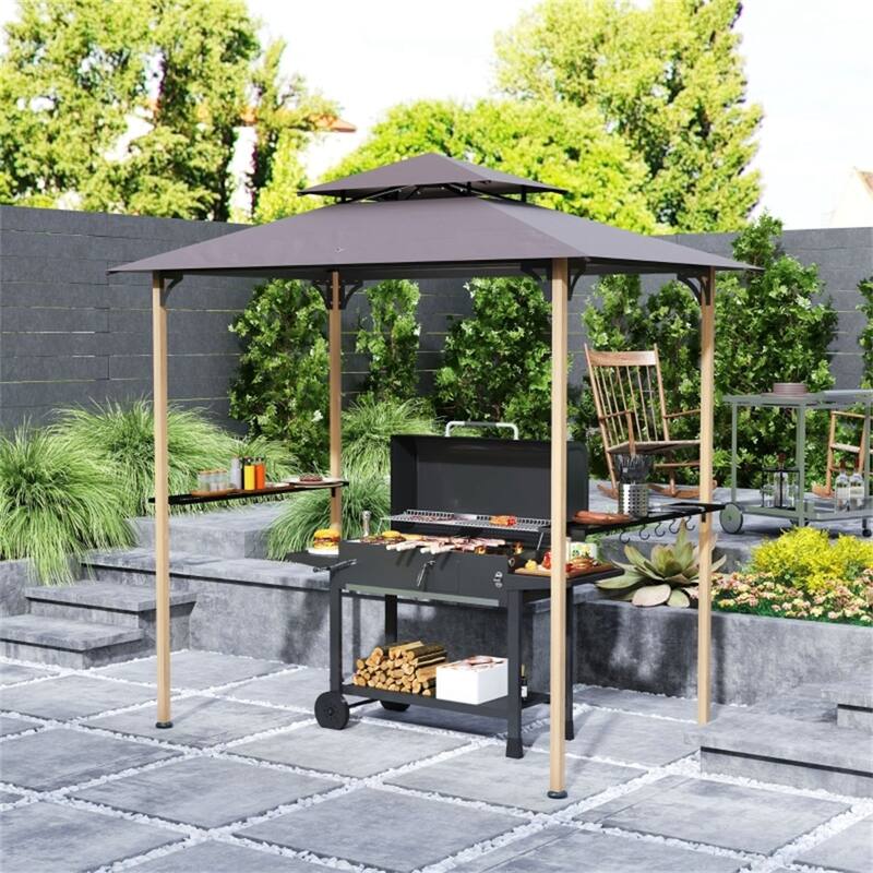 Premium BBQ Grill Gazebo with Powder-Coated Metal Frame Double Layer Polyester Canopy Side Shelves and Hooks