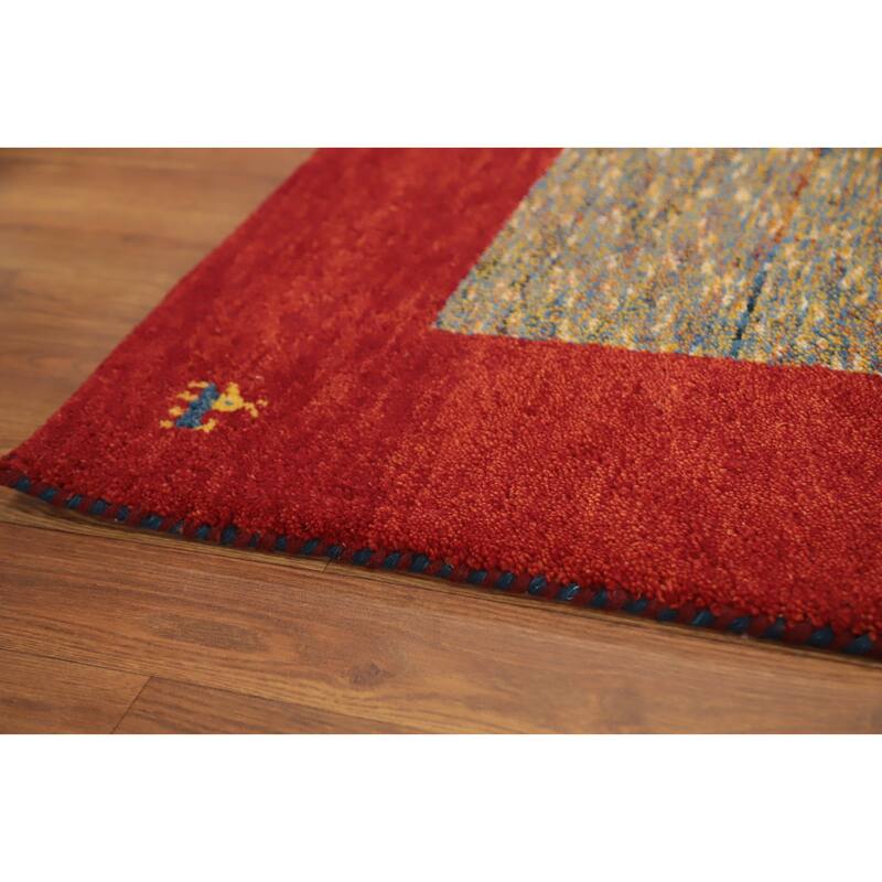 Hand Knotted Oriental 100% Wool Carpet Tribal Modern Red Gabbeh Area Rug - 7' 7'' X 5' 3''