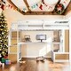 preview thumbnail 1 of 11, Kid Bed Frame Full-Size Loft Bed with Desk & Storage, White & Natural White+Natural