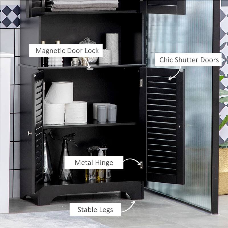 HOMCOM Freestanding Bathroom Storage Cabinet with Shutter Doors and Adjustable Shelves, Toilet Vanity Cabinet