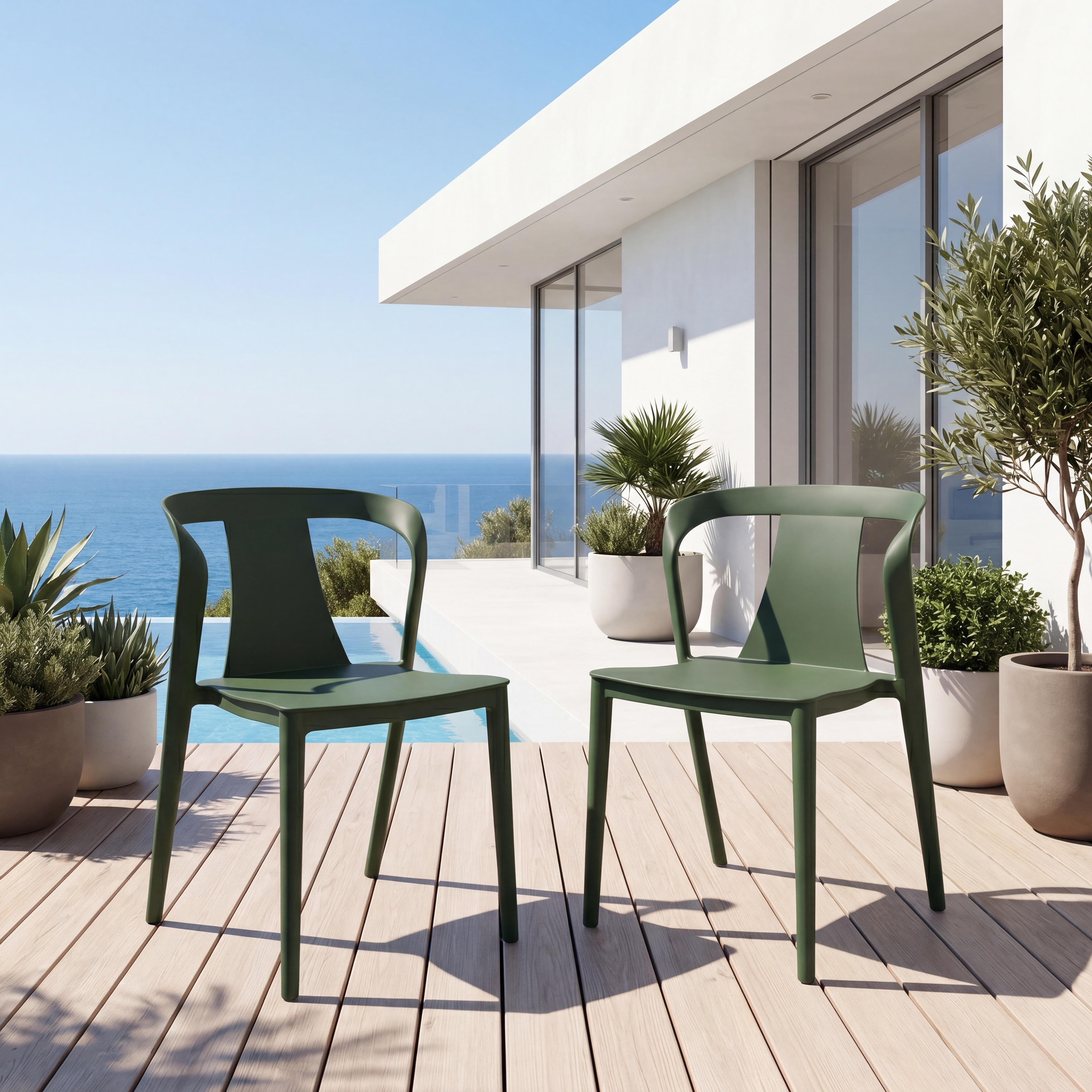 Christopher Knight Home - Orchid Set of 2 Outdoor Stacking Dining Chairs with Ergonomic Curved Backrest and Armrests