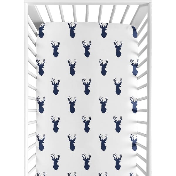 slide 2 of 6, Sweet Jojo Designs Fitted Crib Sheet for the Navy and White Woodland Deer Collection