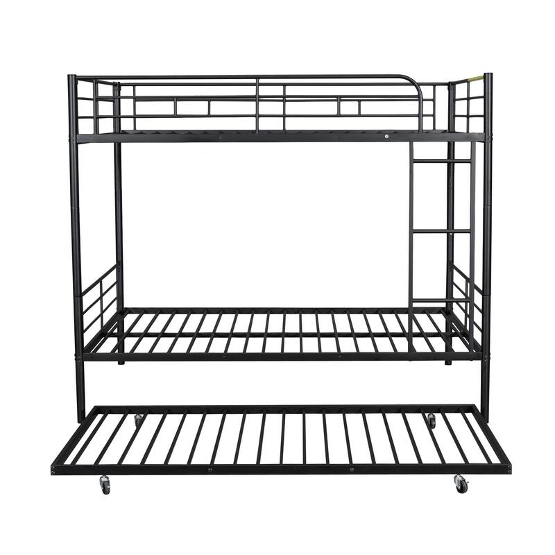 Full Over Full Metal Bunk Bed with Trundle, Black