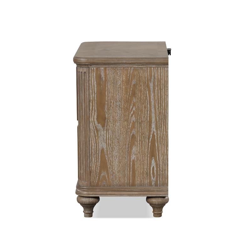 Furniture of America Aveline Modern Rustic Oak Solid Wood 2-Drawer Nightstand With USB Ports (Set of 2)