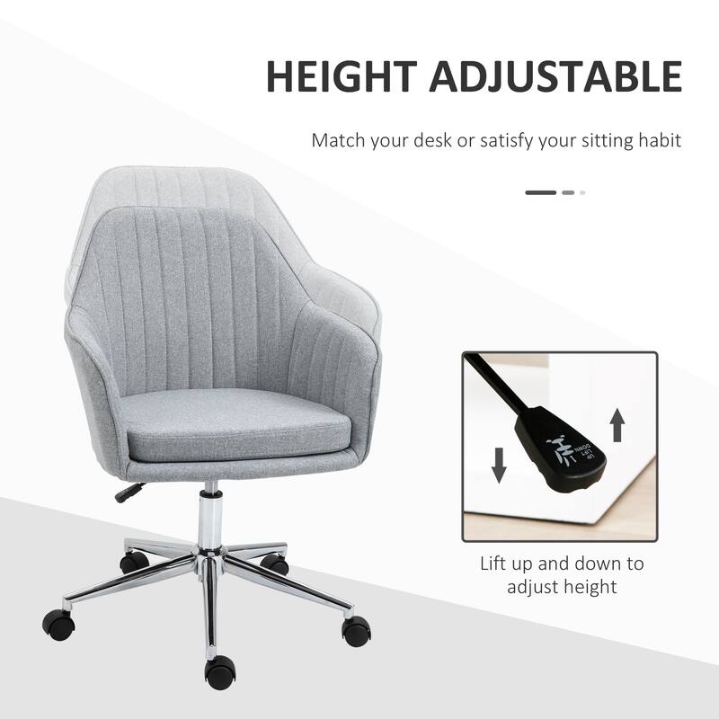 Adjustable Swivel Tub Design Office Chair with Thick Padded Linen Seat and Smooth Rolling Wheels